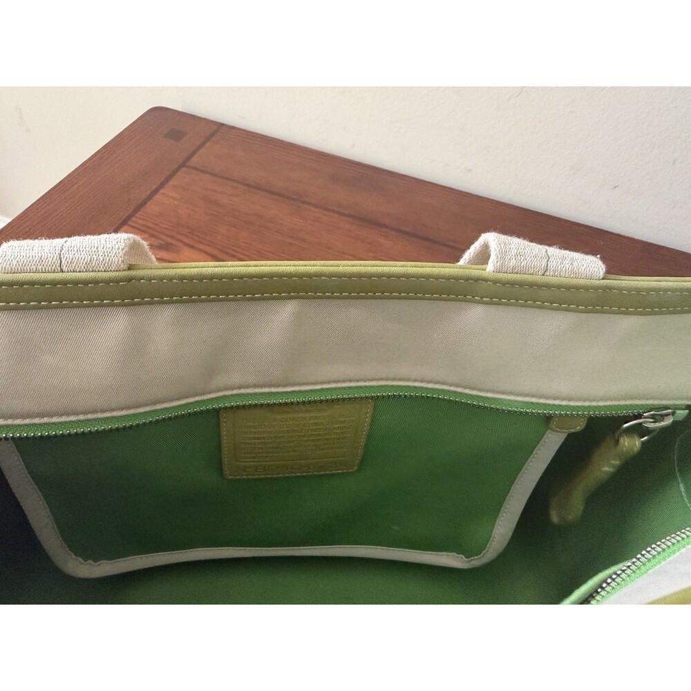 Vintage Coach Hampton Twill Garden Tote Bag B04Q 6734 Tan Green Canvas Leather - Picture 12 of 16
